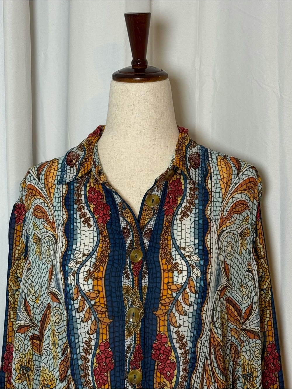 Farm Rio Mosaic Garden Mini Dress Belted Button Front Floral Boho Small - Picture 6 of 16